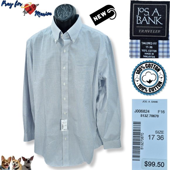 Jos. A. Bank Shirts Jos A Bank 736 Traveler Collection Tailored Fit Buttondown Collar Blue